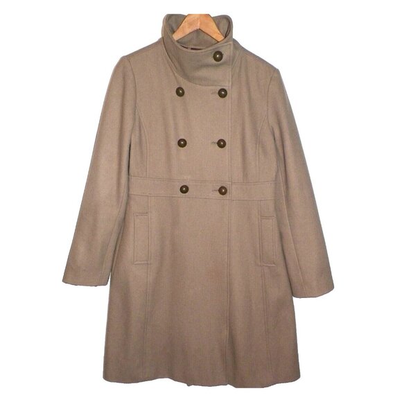 Women's M Old Navy Taupe Wool Blend Coat Walking Trench Peacoat Double Breasted - Picture 5 of 6